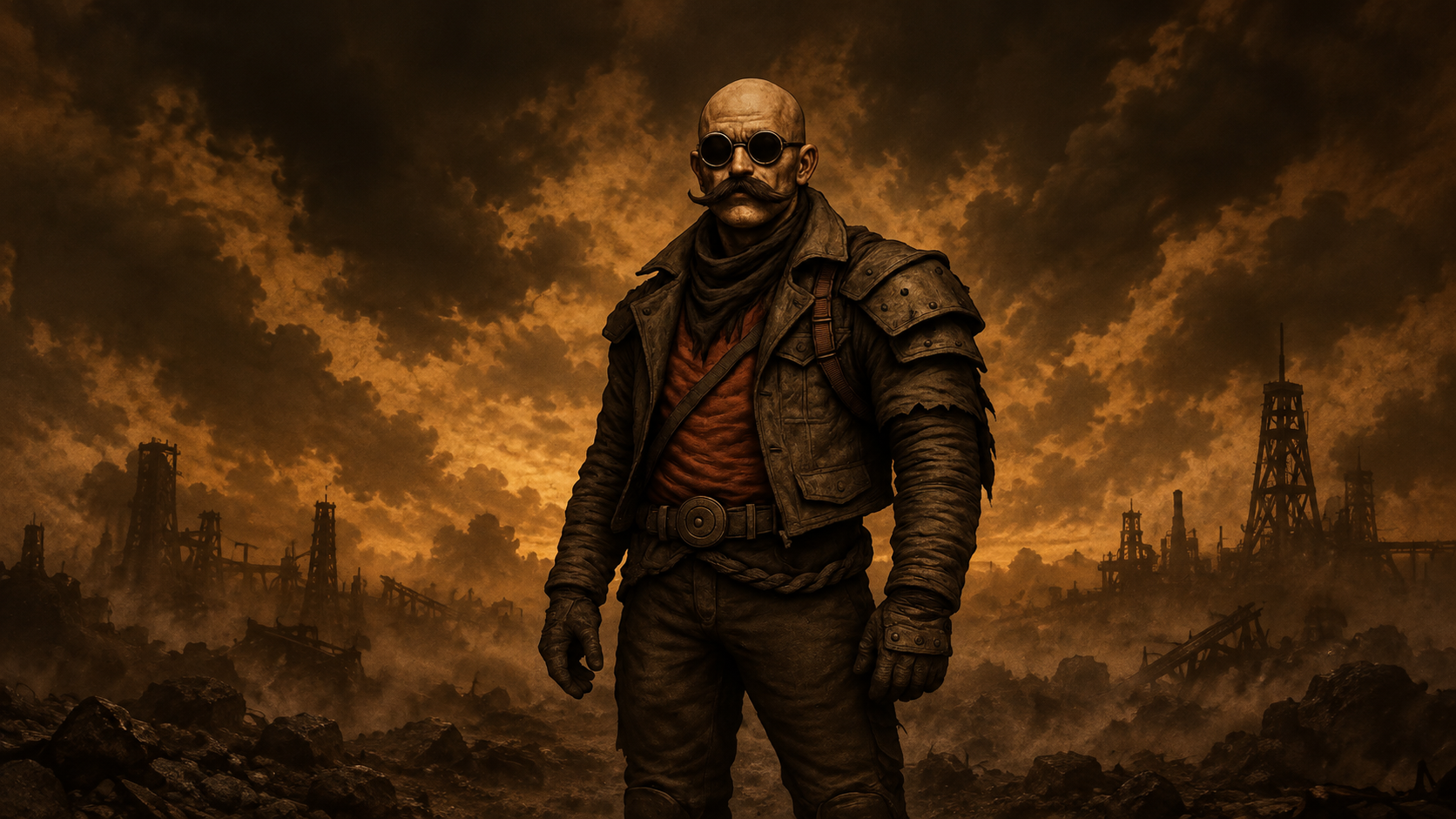 Personagem Apocalyptica em cenário industrial